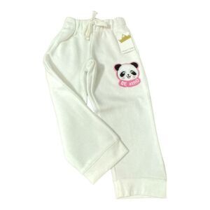 Crown of Hearts Kids White Sweatpants with Cute Panda Be Kind Patch Girls Size 5